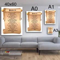 Dekoracja ścienna z tekstem psalm pogrzebowy. Zwoje z tekstem Psalmu 23 w różnych rozmiarach.