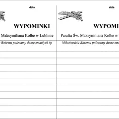 Wypominki parafii św. Maksymiliana Kolbe w Lublinie. "Miłosierdziu Bożemu polecamy dusze zmarłych śp" to tekst modlitwy.