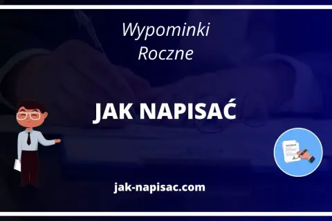 Jak napisać wypominki roczne? Ilustracja przedstawia postać w okularach, która wskazuje na tekst.