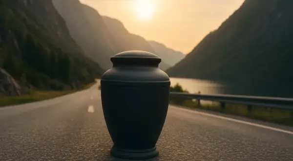 Droga przez góry, słońce zachodzi. Czy można samemu przewieźć urnę z prochami samochodem? Pytanie o transport bliskiej osoby.