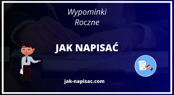 Jak napisać wypominki roczne? Ilustracja przedstawia postać w okularach, która wskazuje na tekst.