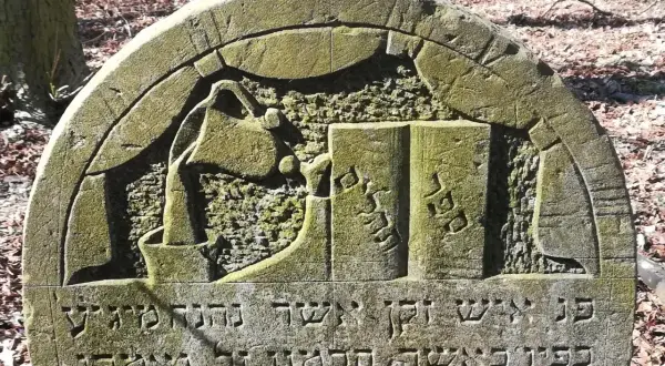 Kamienie na macewach symbolizują pamięć i szacunek. Na tej macewie widzimy symbol księgi, co może oznaczać mądrość lub Torę.