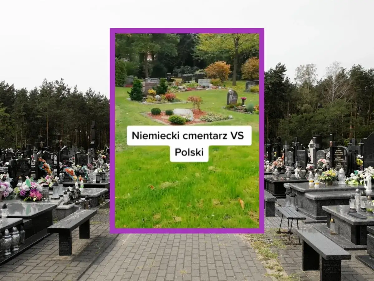 Por&oacute;wnanie: jak wyglądają cmentarze w Niemczech &ndash; zadbane, z niskimi nagrobkami i kwiecistymi rabatkami, w kontraście do polskich, z wyższymi pomnikami.