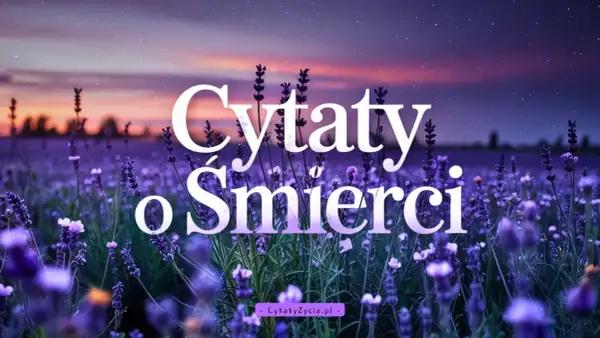 Lawendowe pole nocą, a na nim napis "Cytaty o śmierci". Jakby sama natura przypominała o przemijaniu.